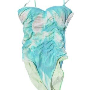 Louis Feraud ruched tie-dye one-piece swimsuit in blue & white marble in medium